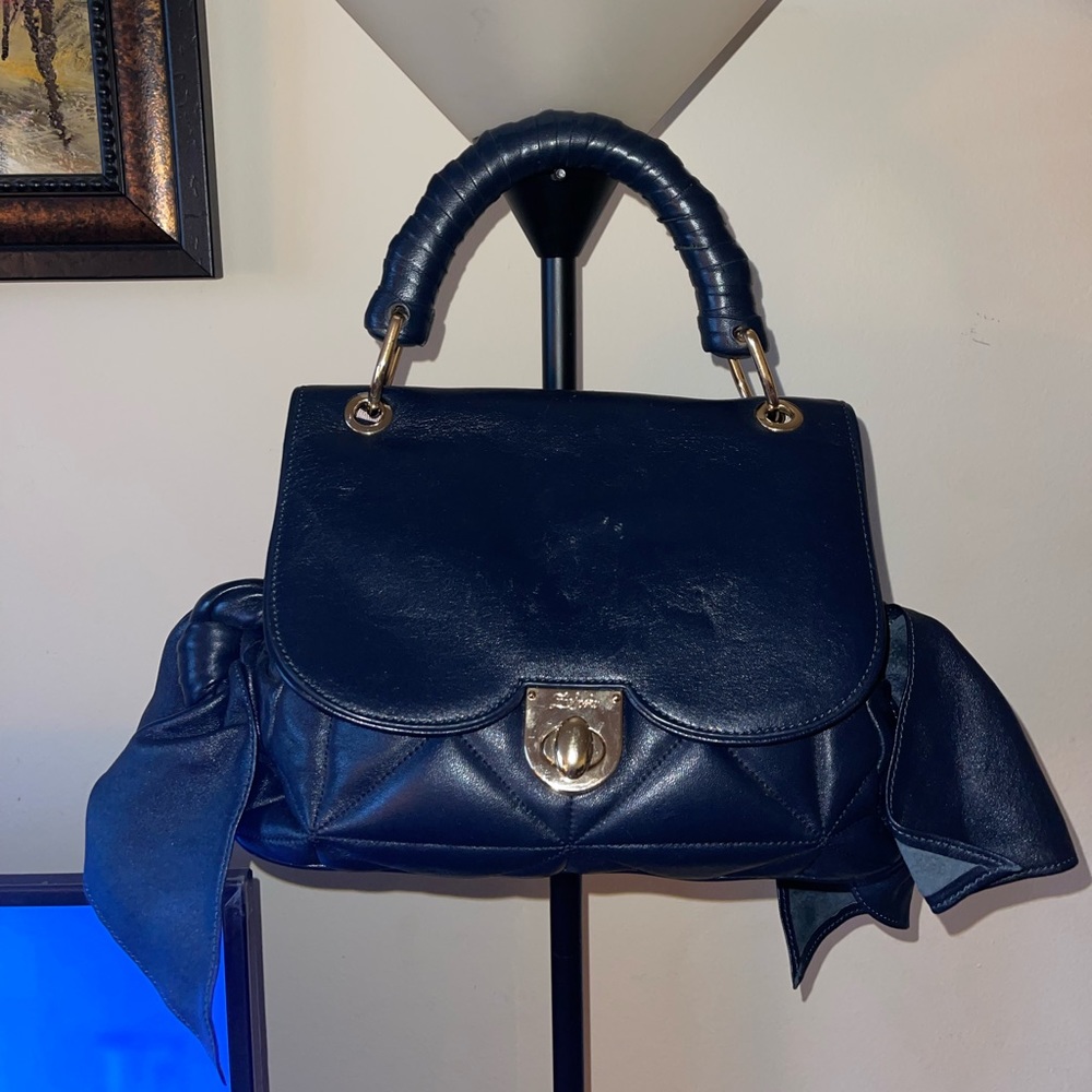 Authentic Z Spoke By Zac Posen double bow leather navy blue Bag